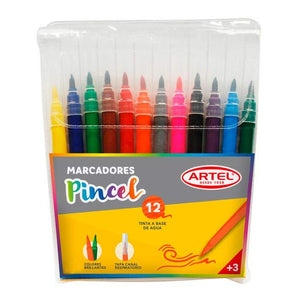 Caja Marcadores 12 Colores Punta Pincel Artel