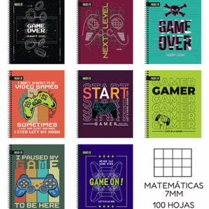 CUADERNO UNIVERSITARIO TAPA DURA GAMER x100hjs 7mm/48