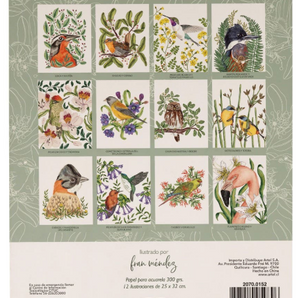 Block para Acuarela Aves y Flora Chilena - Ilustrado por Fran Méndez
