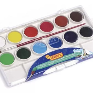 Estuche Plástico Acuarela 12 Colores de 22mm con Pincel Jovi